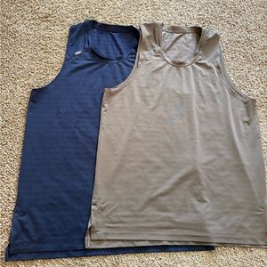 RHONE Invictus Training Bundle of 2 Navy and tan Performance Tanks with Logo Tag